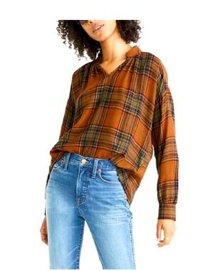 Madewell Plaid Button-Down Shirt in Rust and Black Size M